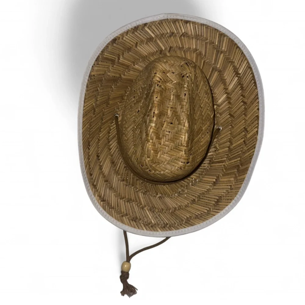 Natural Straw Cowboy Hat with White Trim NWT